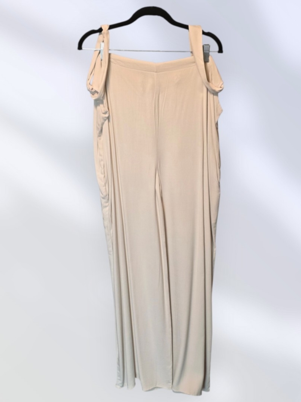 Zenana Outfitters Cream Wide-Leg Jumpsuit with Tie Straps